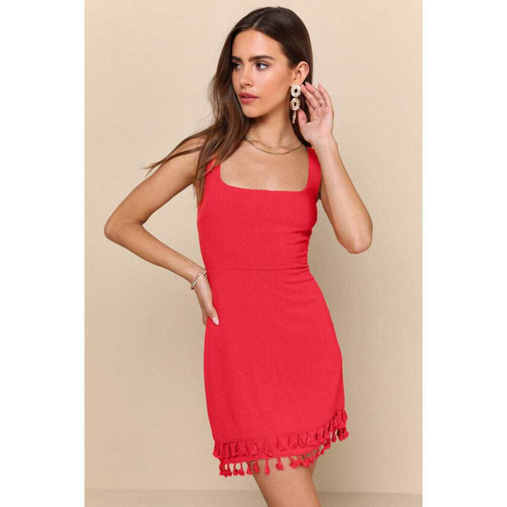 Lulus Feel The Sunshine Red Tassel Mini Dress - Size XS